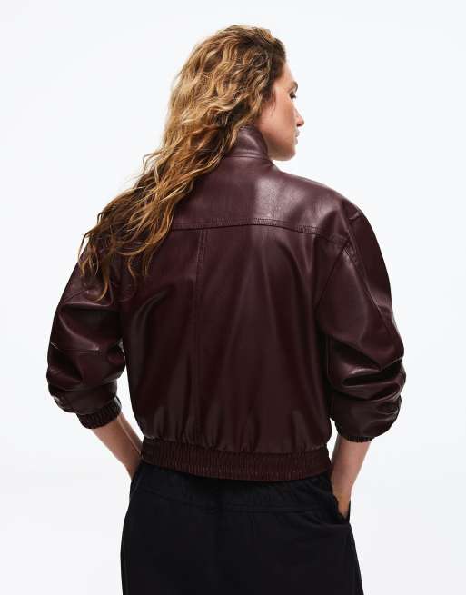 Bershka - Bordeaux jakke med lædereffekt, 3 af 5