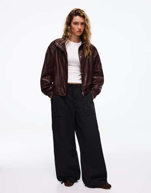 Bershka - Bordeaux jakke med lædereffekt, 4 af 5