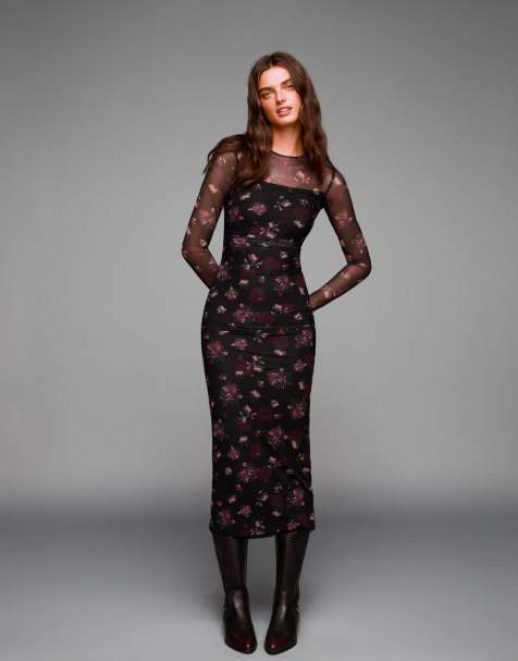 Bershka - Bordeaux midikjole i tyl - view 1