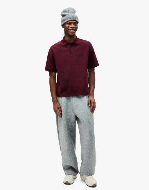 Bershka - Bordeaux oversized poloskjorte med korte ærmer i firkantet pasform