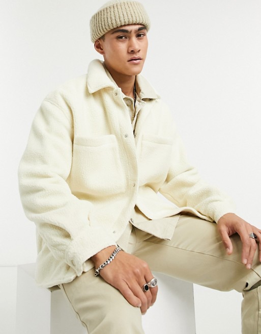 Bershka borg jacket in beige