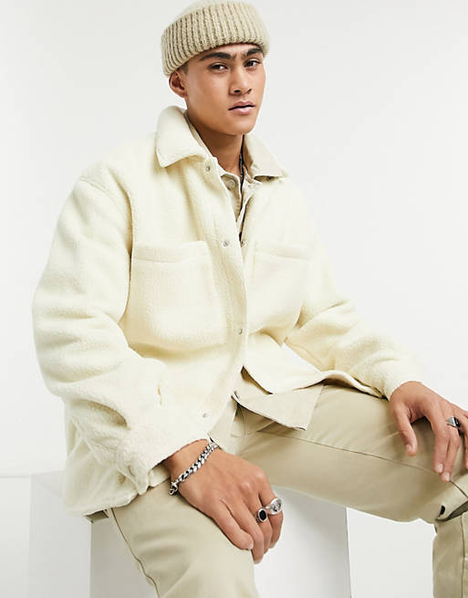 Jackets & Coats Bershka borg jacket in beige 