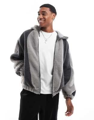 borg paneled jacket in gray