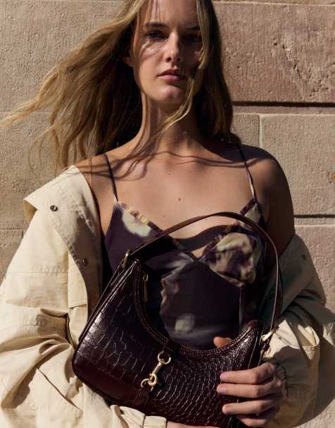 Bershka borsa a spalla testurizzata con chiusura marrone - view 1