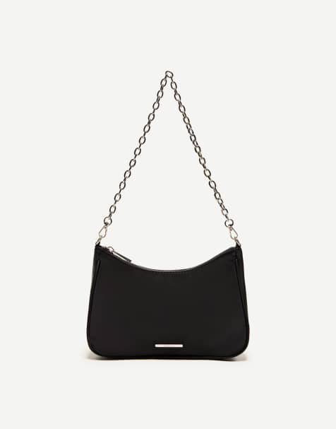 Bershka - Borsa a tracolla nera in raso con catenina - view 1