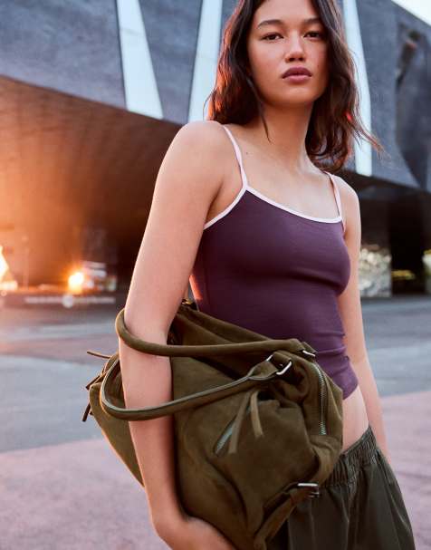 Bershka borsa bowling con zip in kaki - view 1