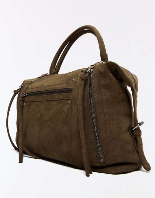 Bershka borsa bowling con zip in kaki, 3 di 5