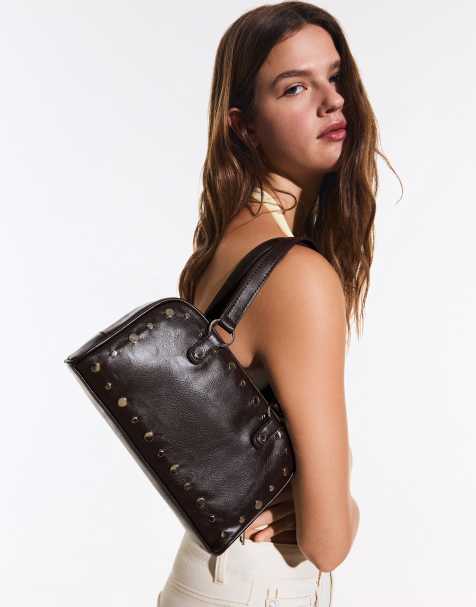 Bershka - Borsa bowling marrone con borchie - view 1