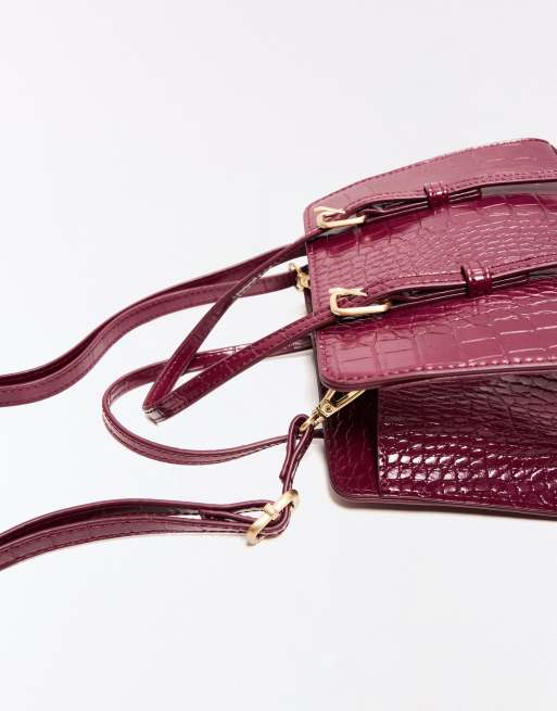 Bershka borsa box testurizzata con fibbie bordeaux, 2 di 5