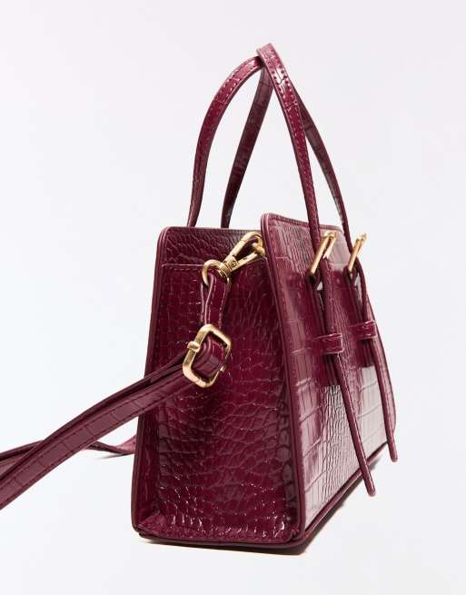 Bershka borsa box testurizzata con fibbie bordeaux, 3 di 5