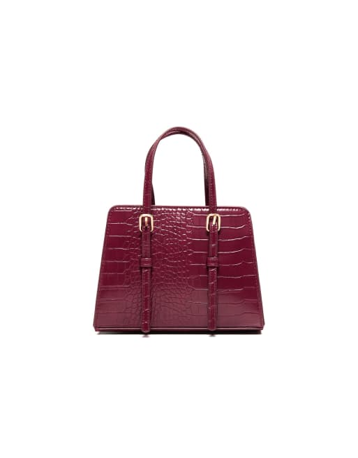 Bershka borsa box testurizzata con fibbie bordeaux, 5 di 5