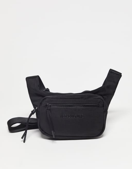 Bershka - Borsa in nylon nera con tracolla doppia