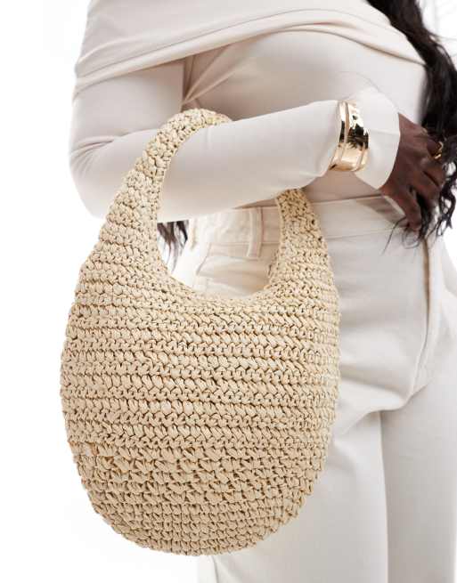 Bershka - Borsa in paglia intrecciata naturale con manico