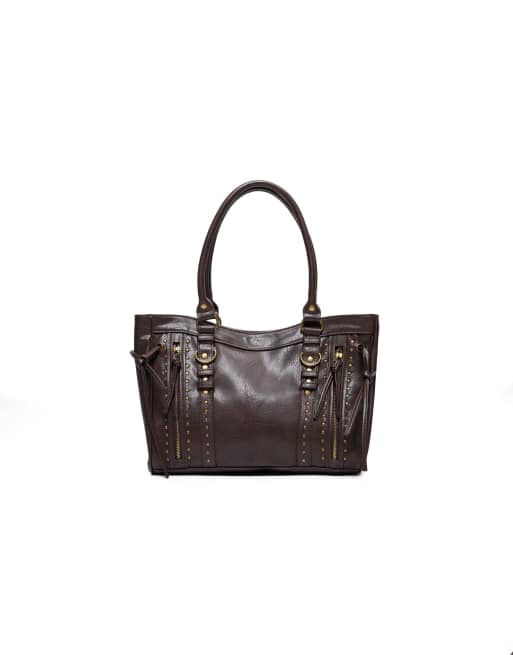 Bershka - Borsa marrone con zip e borchie, 5 di 5