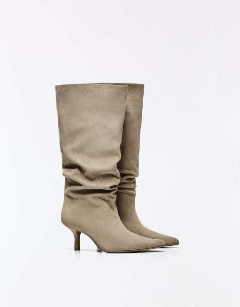 Bershka bottes à petit talon beige - view 1