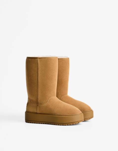 Bershka - Bottes à plateforme avec doublure en fausse fourrure - Marron - view 1