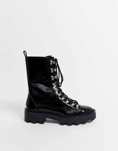 Bershka - Bottes à semelle crantée et crochets de ski - Noir