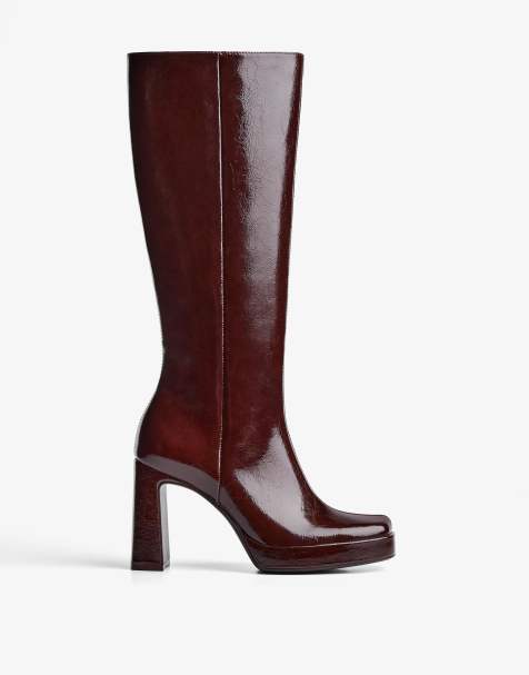 Bershka - Bottes à talon haut et semelle plateforme - Bordeaux - view 1