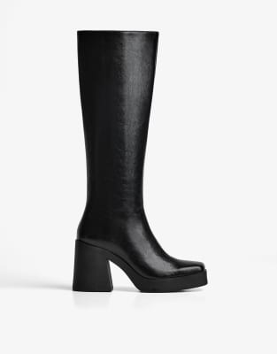 Bershka - Bottes à talon haut et semelle plateforme - Noir