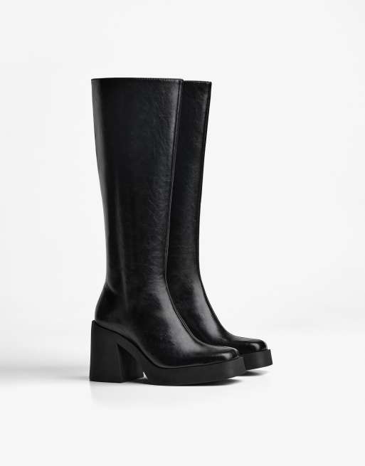 Bershka - Bottes à talon haut et semelle plateforme - Noir, 6 de 6