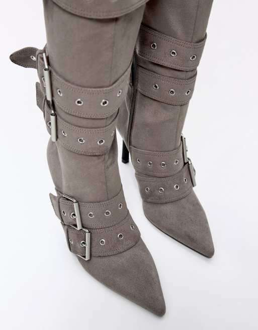 Bershka bottes à talons à brides multiples grises, 5 de 6
