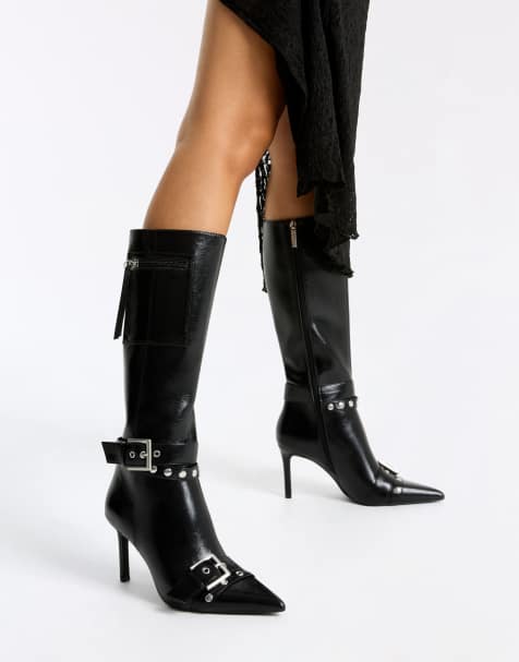 Bershka bottes à talons avec détail boucle en noir - view 1