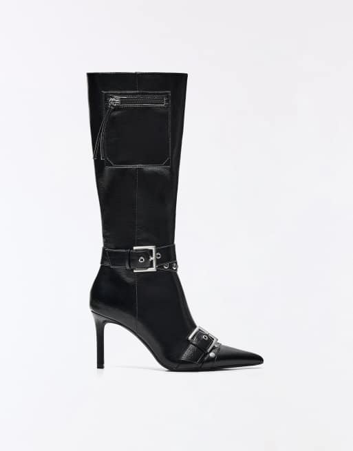 Bershka bottes à talons avec détail boucle en noir, 3 de 7