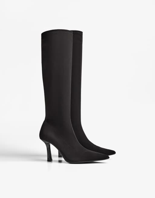 Bershka - Bottes en tissu à talon haut - Noir, 2 de 6