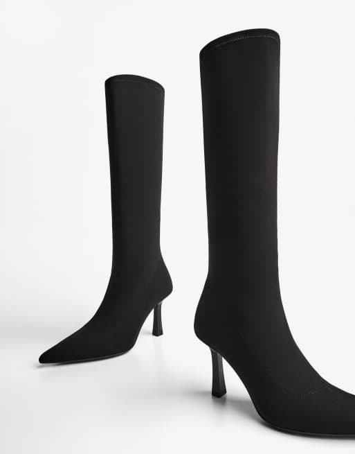 Bershka - Bottes en tissu à talon haut - Noir, 4 de 6