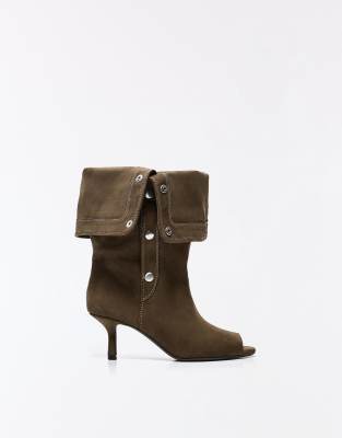 Bershka - Bottes fendues à talon - Beige-Neutre
