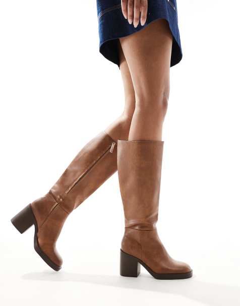 Bershka - Bottes hauteur mollet en imitation daim - Marron - view 1