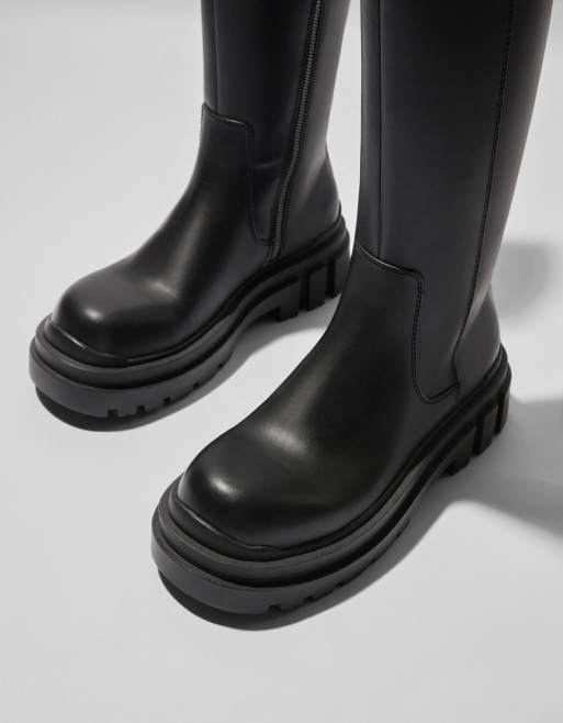 Bershka Bottes montantes semelle chunky Noir ASOS