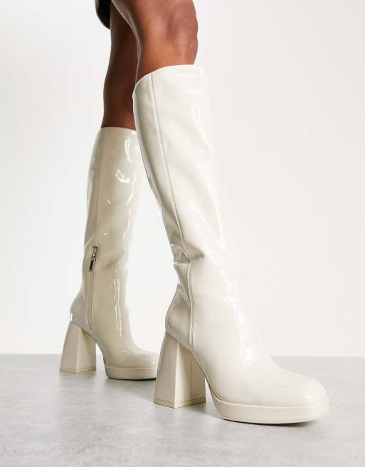 Bershka Bottes montantes en similicuir Blanc casse