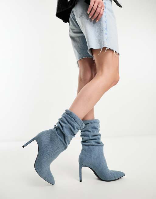 Bershka Bottes souples talon en jean Bleu ASOS