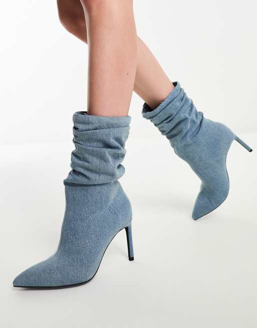 Bershka Bottes souples à talon en jean Bleu ASOS