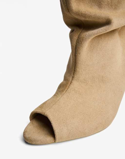 Bershka Stiletto-heel open boots in sand