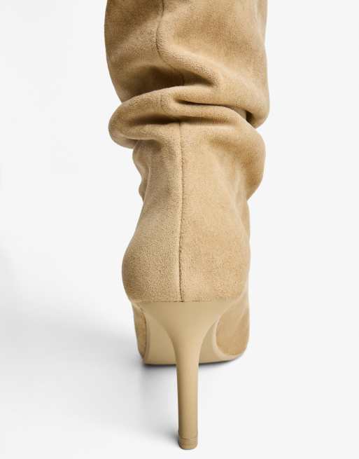 Bershka Stiletto-heel open boots in sand
