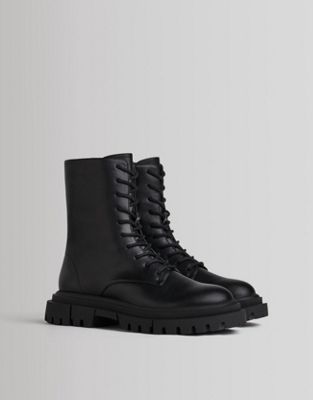 Bershka lace up ankle boot in black - ASOS Price Checker