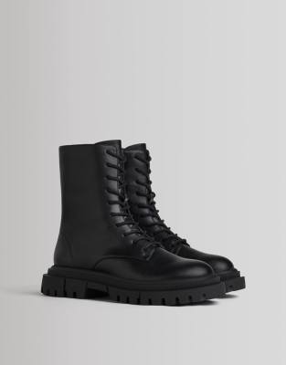 Bershka lace up ankle boot in black - ASOS Price Checker