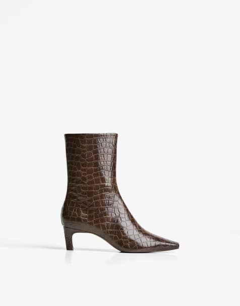 Bershka - Bottines à petit talon et bout pointu - Marron - view 1