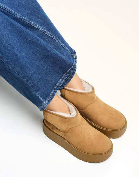 Bershka - Bottines à plateforme avec doublure en fausse fourrure - Marron - view 1