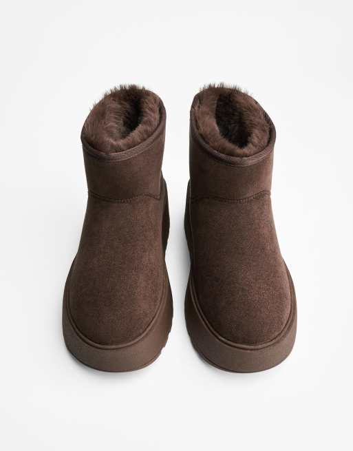 Bershka - Bottines à plateforme avec doublure en fausse fourrure - Marron, 2 de 4
