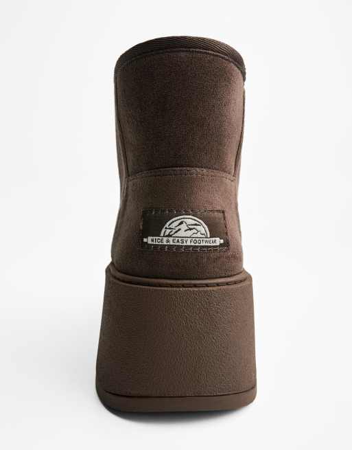 Bershka - Bottines à plateforme avec doublure en fausse fourrure - Marron, 4 de 4
