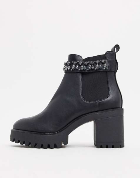 Bershka - Bottines à talons ornées de pierres - Noir