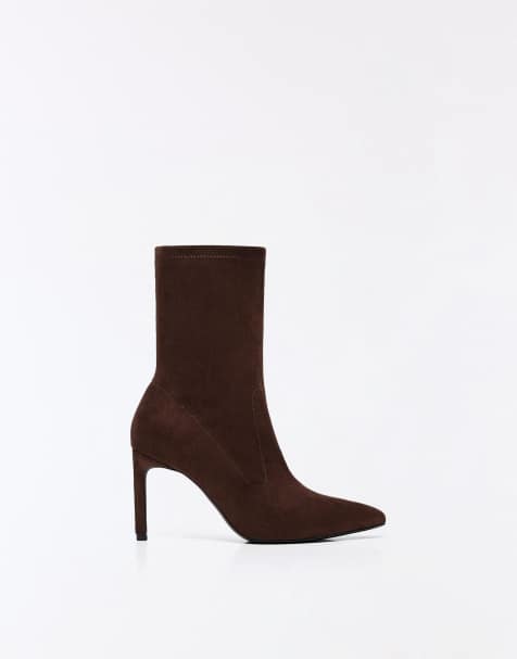 Bershka - Bottines ajustées à talon haut - Marron - view 1
