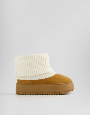 Bershka - Bottines chaussette à plateforme - Marron