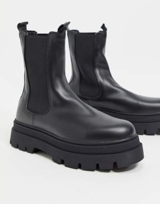 bershka chunky sole sock boot in black