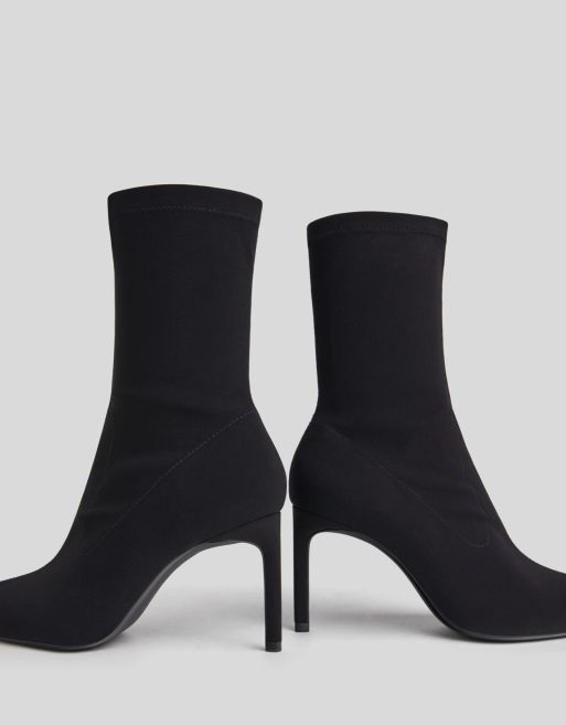 Bershka Bottines effet chaussettes talon mi haut Noir