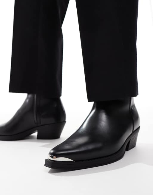 Bershka Bottines style santiags en similicuir Noir ASOS