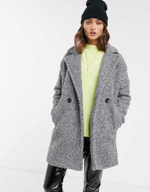 Bershka boucle coat in gray